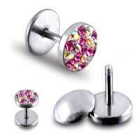 Piercing Fake Plug - Silber - Kristall - Pink