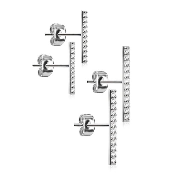 Edelstahl Ohrstecker - Balken - Silber - Kristalle