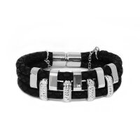 Stoff-Armband 3-reihig mit Kristall-Spangen und...