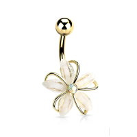 Bauchnabelpiercing mit weißer Blume